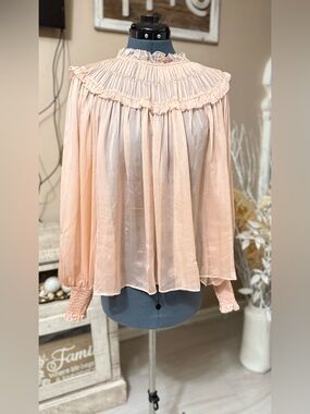 Ulla Johnson Pale Blush Pleated Yoke Sheer Blouse